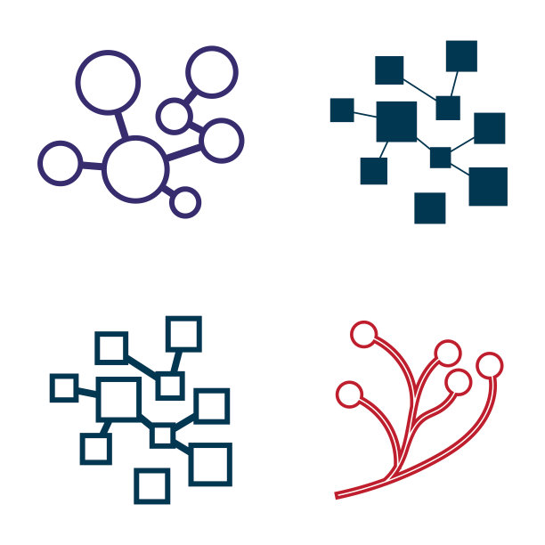 神经元标志或神经细胞标志设计，分子标志插图模板图标与矢量概念图片下载