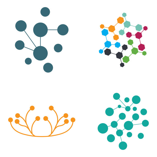 神经元标志或神经细胞标志设计，分子标志插图模板图标与矢量概念图片下载