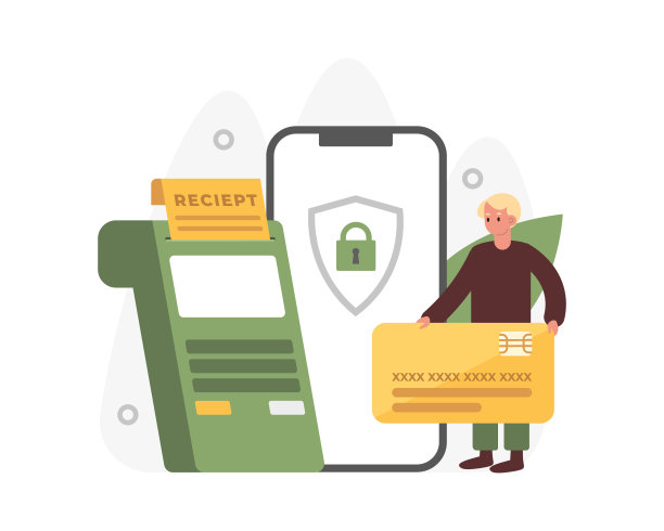 卡通男通过手机app插画上的银行终端用信用卡支付图片下载