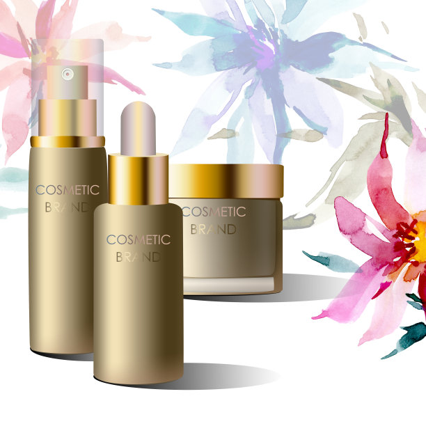 讲台上放着一套装乳液、化妆品、面霜的管子、瓶子图片下载