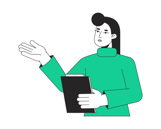 女辅导员与剪贴板平线颜色矢量字符图片下载