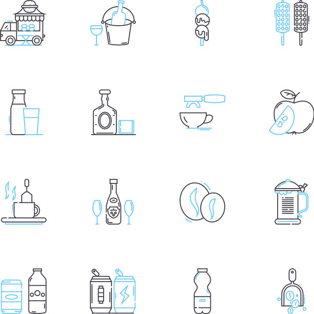 美食咖啡馆线性图标设置咖啡羊角包图片下载