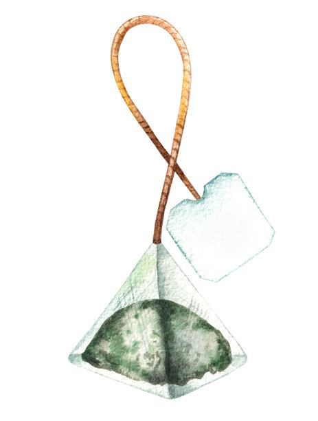 水彩茶包在一个白色的背景形状的金字塔图片下载