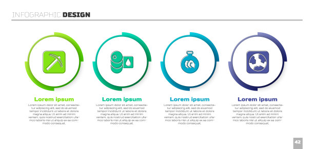 集鹤嘴锄，桶油，展览与矿物，岩石和地球。业务信息图表模板。向量图片下载