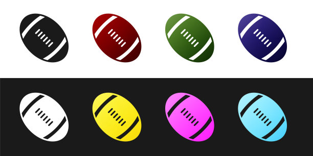 设置美国足球图标孤立的黑色和白色背景。橄榄球图标。团队运动比赛标志。向量图片下载