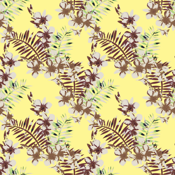 兰花花束与蕨类无缝图案。图片下载