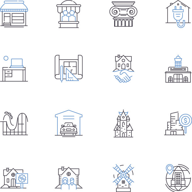 联排别墅线条图标集合舒适紧凑图片下载