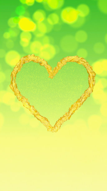 黄绿散景背景上的金色心图片下载