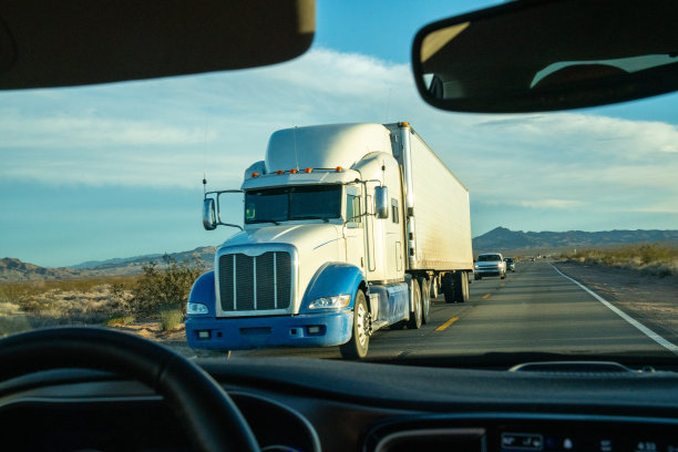 一辆威力强大的半卡车在干旱的沙漠中疾驰而过，身后留下了旋涡状的尘埃云。灼热的太阳在崎岖的地形上投下了刺眼的阴影，卡车向前推进，征服了贫瘠的土地。图片下载