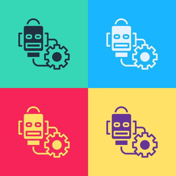 波普艺术机器人设置图标孤立的颜色图片下载