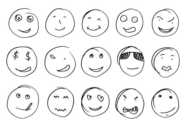 手绘表情集，矢量在白色背景。图片下载