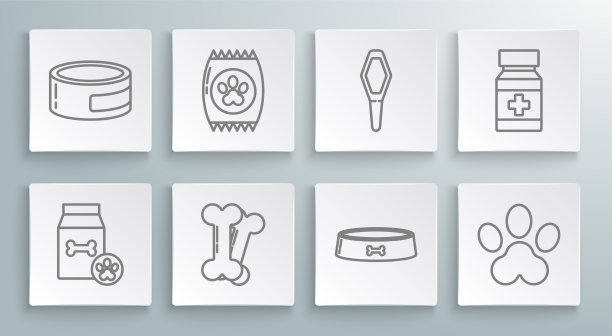 为宠物狗骨宠物碗设置线袋食品图片下载