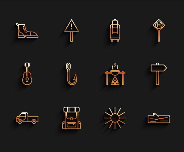 设置线皮卡车徒步背包靴子太阳图片下载