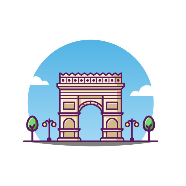 凯旋门矢量卡通插图，法国著名的地标性历史建筑。图片下载