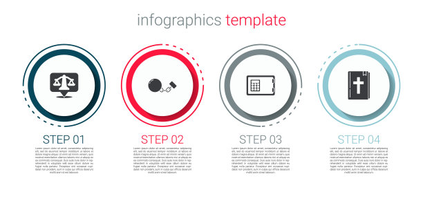 集天平的正义，球链，安全和神圣的圣经书。业务信息图表模板。向量图片下载