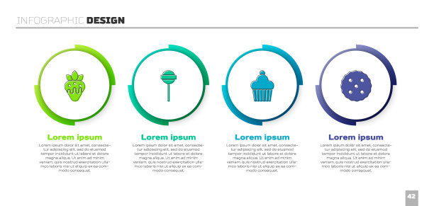 将草莓放入巧克力、棒棒糖、蛋糕、饼干或饼干中。业务信息图表模板。向量图片下载