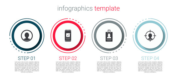 设置创建帐户屏幕，智能手机，身份徽章和猎头。业务信息图表模板。向量图片下载