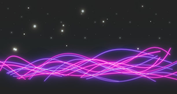 摘要科幻霓虹灯发光网络波霓虹灯形状上的烟雾。未来的彩色线条霓虹灯发光。线框波景观山黑暗霓虹背景。3d渲染插图。图片下载