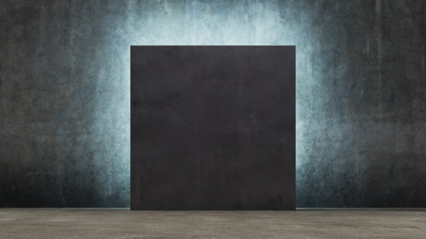 背景图片，黑色的墙前面是一堵旧的混凝土墙，后面是霓虹灯。三维渲染图片下载