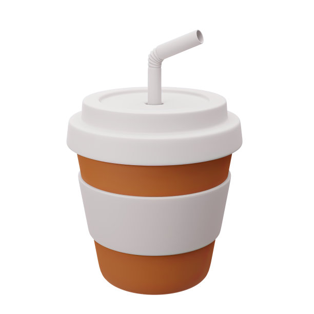 3D渲染一杯咖啡和一根吸管。快餐。一种提神饮料。明亮的插图在卡通，塑料，粘土3D风格。孤立在白色背景上。图片下载