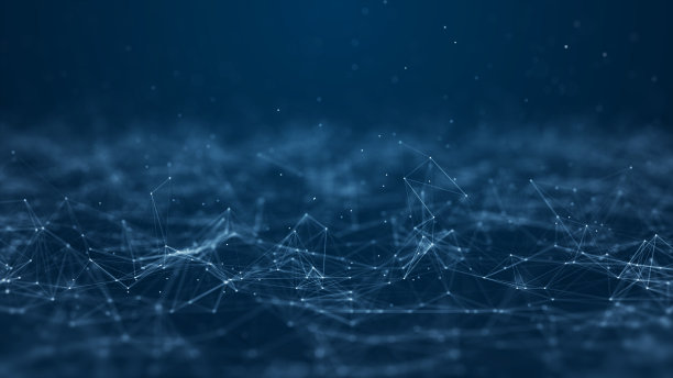 网络安全技术和数字数据保护的抽象概念。保护互联网网络连接多边形，点和线与深蓝色背景，中心聚焦，侧面模糊。图片下载