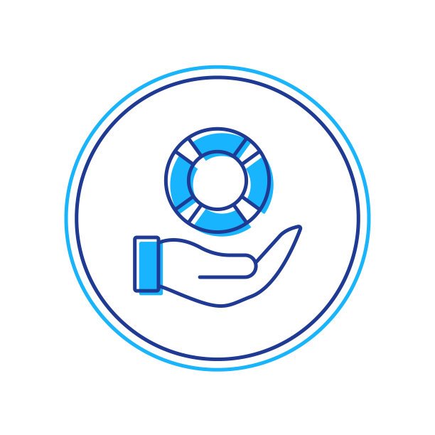 填充轮廓救生圈在手图标孤立的白色背景。救生圈的象征。向量图片下载