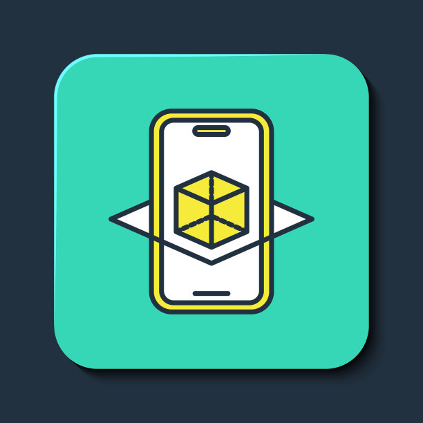 填充轮廓3d建模图标隔离在蓝色背景。增强现实或虚拟现实。绿松石方形纽扣。向量图片下载