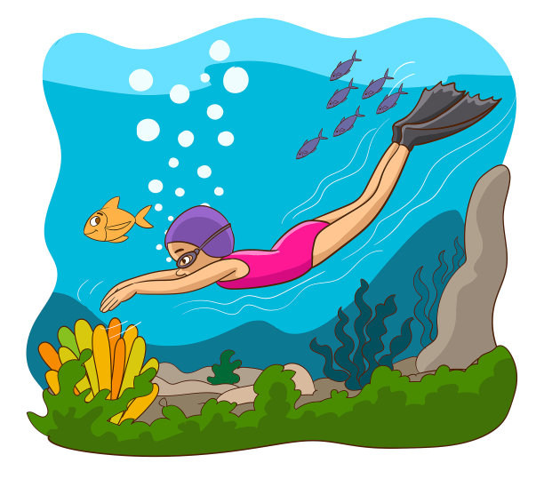 孩子们在海里游泳在夏天卡通矢量图片下载