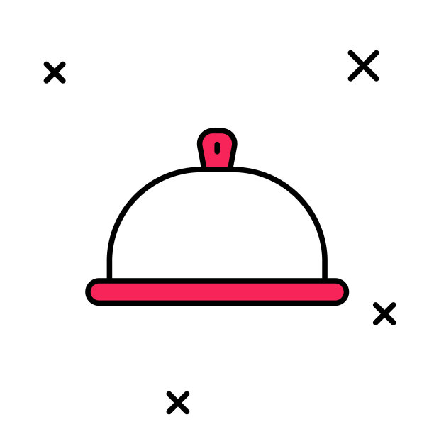 填充轮廓覆盖了一个托盘的食物图标孤立的白色背景。托盘和盖子标志。带盖子的餐厅挂钟。向量图片下载