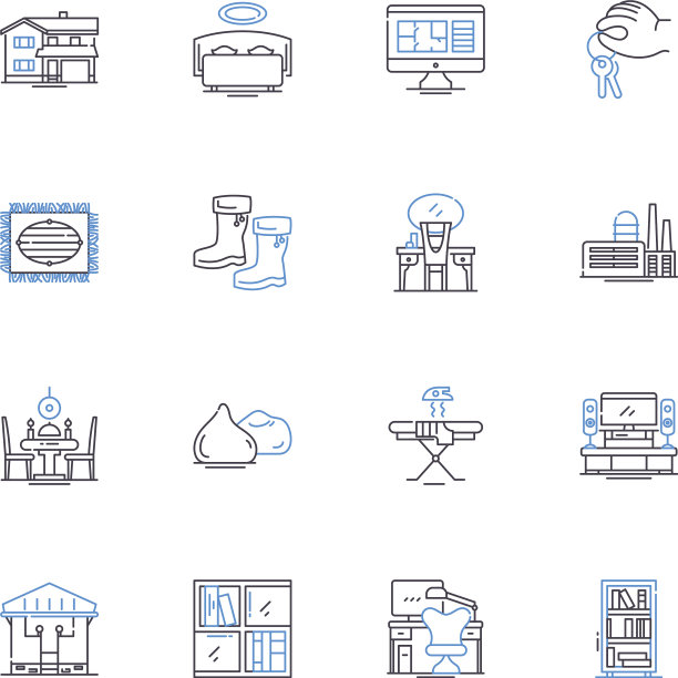 房屋建筑线条图标集合图片下载