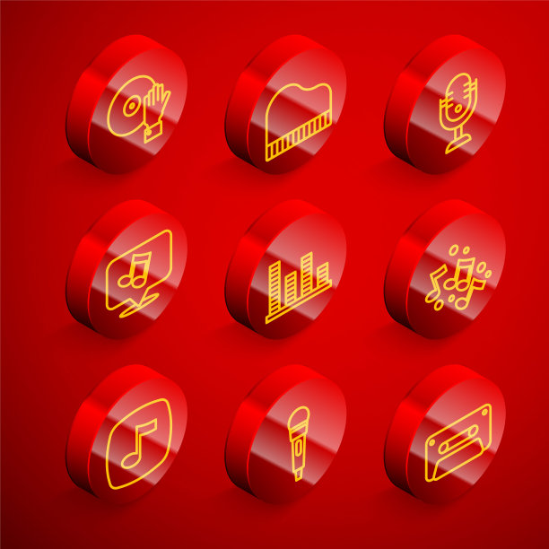 设置线DJ播放音乐，大钢琴，麦克风，音乐笔记，音调，均衡器，和图标。向量图片下载