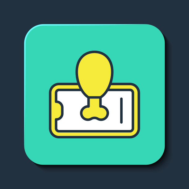 填充轮廓食品订购的移动图标隔离在蓝色背景。通过手机订购。餐厅送餐概念。绿松石方形纽扣。向量图片下载