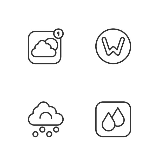 设置线水滴，冰雹云，天气预报应用程序和指南针北方图标。向量图片下载