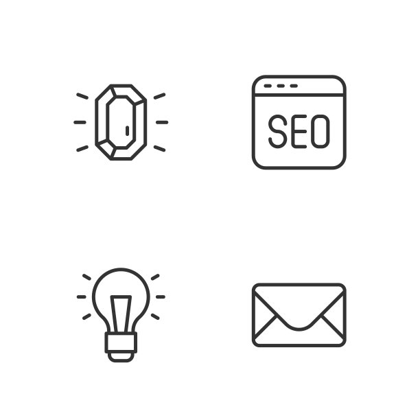 设置线邮件和电子邮件，灯泡，钻石和SEO优化图标。向量图片下载