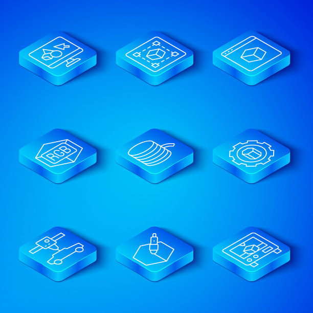 集线3D打印机车，灯丝，3D笔工具，设置，RGB和CMYK混色，软件和图标。向量图片下载