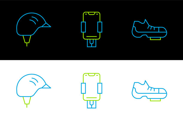 设置线自行车鞋、头盔和移动支架图片下载