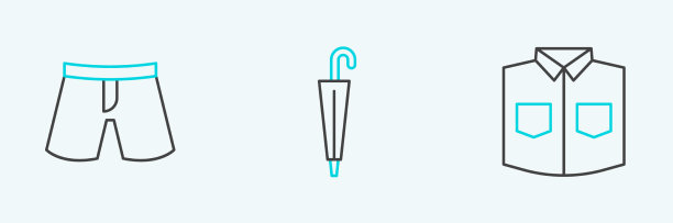 设置线衬衫短或裤子和伞的图标图片下载