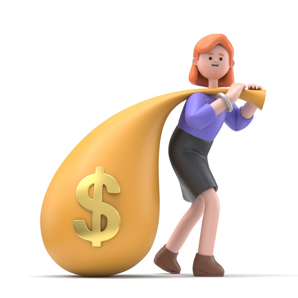 三维插图微笑的欧洲女商人艾伦站在拿着和拥抱在他的手臂大现金钱包束。白色背景的3D渲染。图片下载