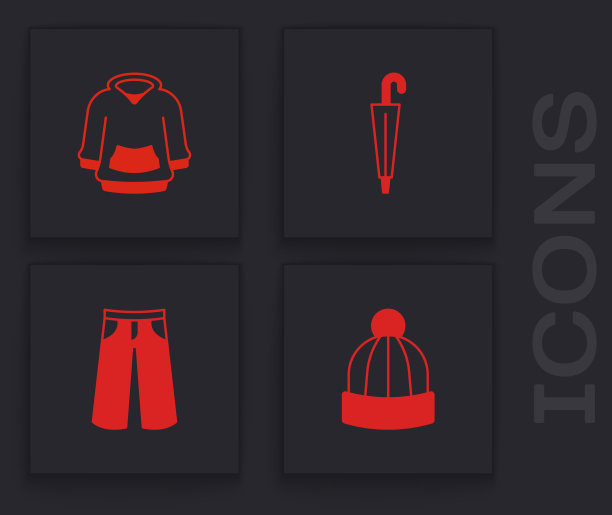 集冬季帽，卫衣，伞和裤子图标图片下载