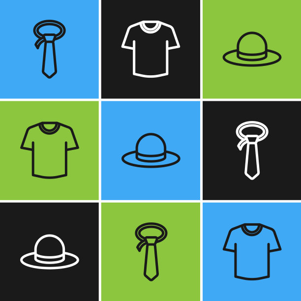 设置线领带男士帽和t恤图标图片下载