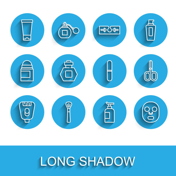 集线脱毛器，化妆刷，乳霜乳液化妆品管，面膜，香水，剪刀和指甲文件图标。向量图片下载