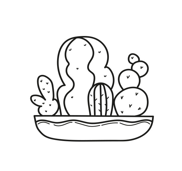 家里花盆里的植物黑白涂鸦画。图片下载