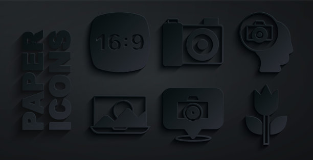 设置相机，修图，模式微距和第16帧图标。向量图片下载