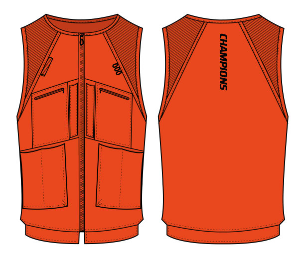 无袖实用背心设计平面草图插图模板，货物背心夹克狩猎，钓鱼，摄影师和户外活动图片下载