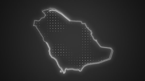 霓虹白色沙特阿拉伯地图边界轮廓背景壁纸图片下载