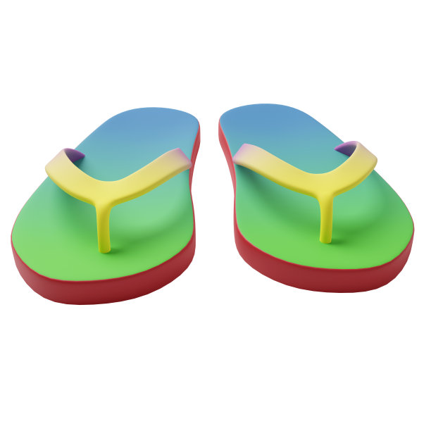 可爱的卡通风格的前视图渐变绿色人字拖凉鞋生活方式休闲时尚孤立的白色背景与剪辑路径3d渲染插图图片下载