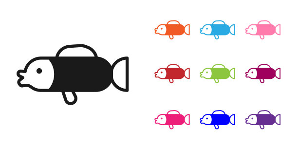 黑色河豚鱼图标孤立在白色图片下载