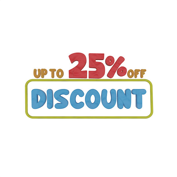 折扣高达25%的横幅橡皮泥，聚合物粘土，粘土泥，玩泥纹理标志符号在白底。图片下载