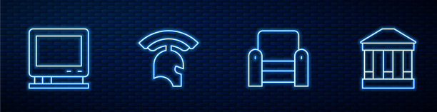 设置线扶手椅复古电视罗马军队头盔和图片下载