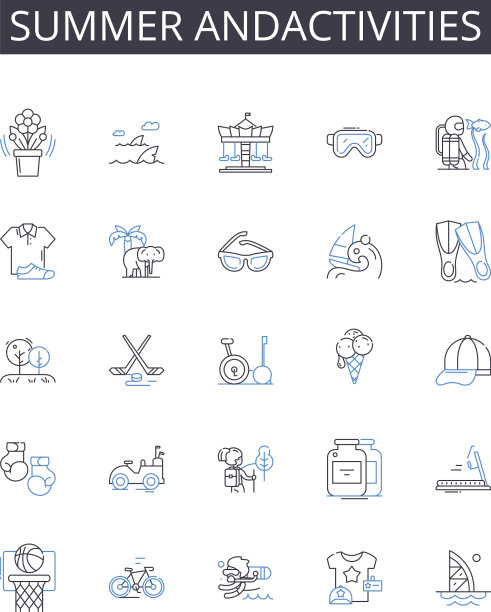 夏季和活动线图标收集热图片下载